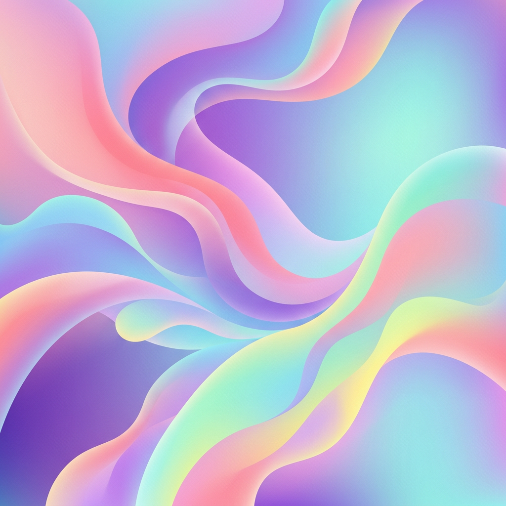 Abstract flowing waves in pastel colors including pink, purple, blue, and yellow